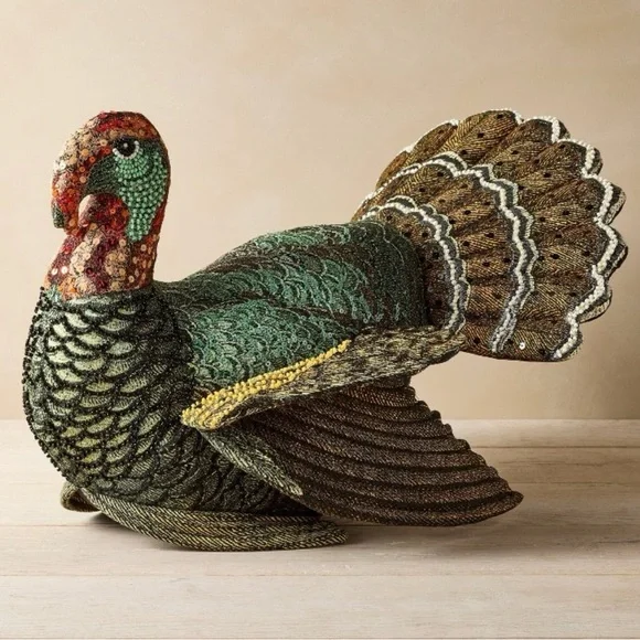 NEW John Derian X Target 2024 Beaded Plush Turkey Pillow Thanksgiving 16X15” - Picture 1 of 5